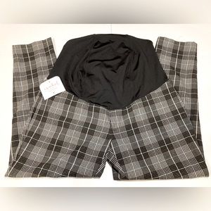 Isabel Maternity Slim Ankle Crossover Panel Pant Black Plaid